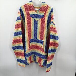 Vintage Unisex Mens Womens Baja Hoodie Stoner Pride Rainbow Striped Popover XXL